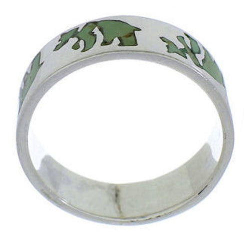 Turquoise Inlay And Silver Bear Ring Band Size 5-3/4 UX32519
